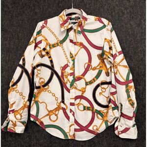 Lauren Ralph Lauren Women's Equestrian Button Front Long Sleeve Shirt Size Small